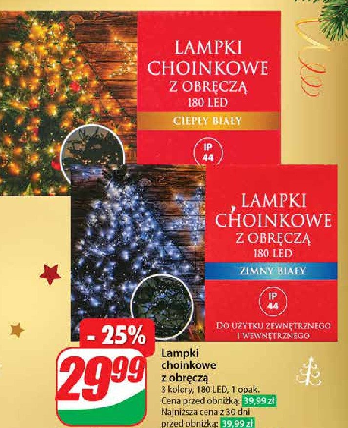 Lampki choinkowe z obręczą 180 led zimny biały promocja w Dino