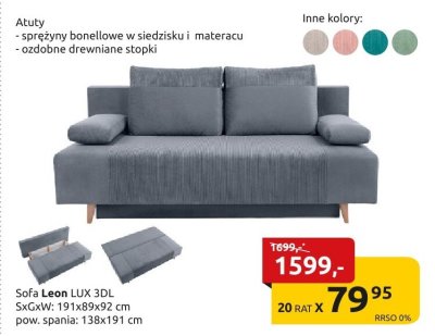 Sofa Leon LUX 3DL promocja w Black Red White