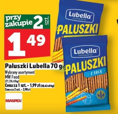 Paluszki Lubella 70 g promocja w TOPAZ