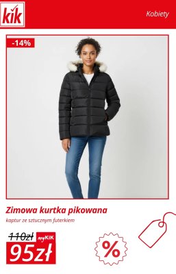 Kurtka zimowa kurtka pikowana kaptur ze sztucznym futerkiem promocja w KiK
