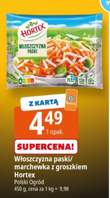 Włoszczyzna paski/marchewka z groszkiem Hortex promocja w Leclerc