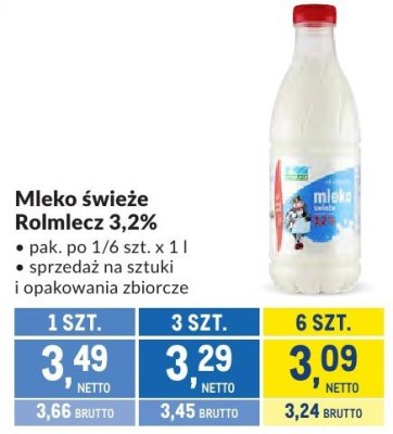 Mleko świeże Rolmlecz 3,2% promocja w Makro