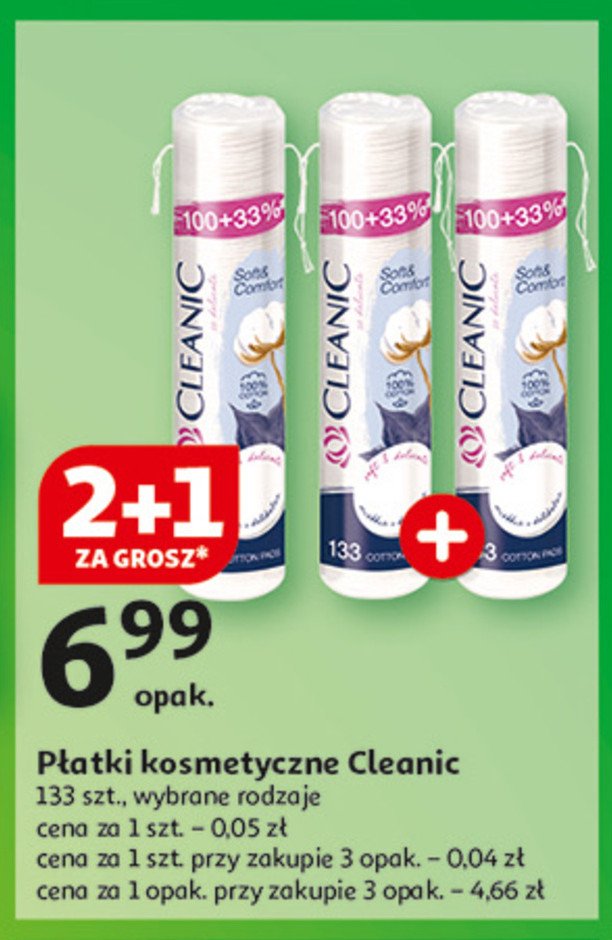 Płatki kosmetyczne soft&comfort okrągłe Cleanic promocja w Auchan