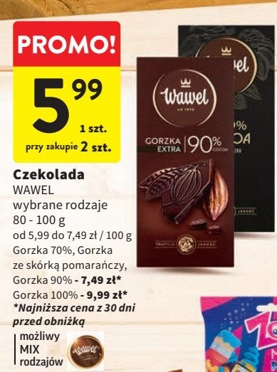 Czekolada ze skórką pomarańczową Wawel 70% cocoa promocja