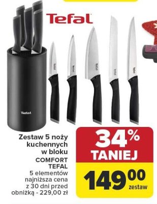 Zestaw 5 noży kuchennych w bloku COMFORT TEFAL 5 elementów najniższa cena z 30 dni przed obniżką - 229,00 zł promocja w Carrefour