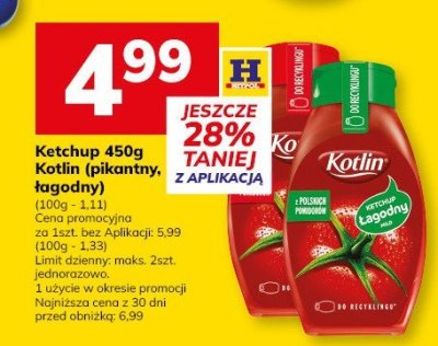 Ketchup 450g Kotlin (pikantny, łagodny) promocja w Hitpol