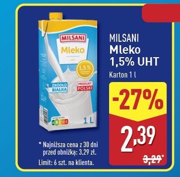 Mleko 1.5% Milsani promocja