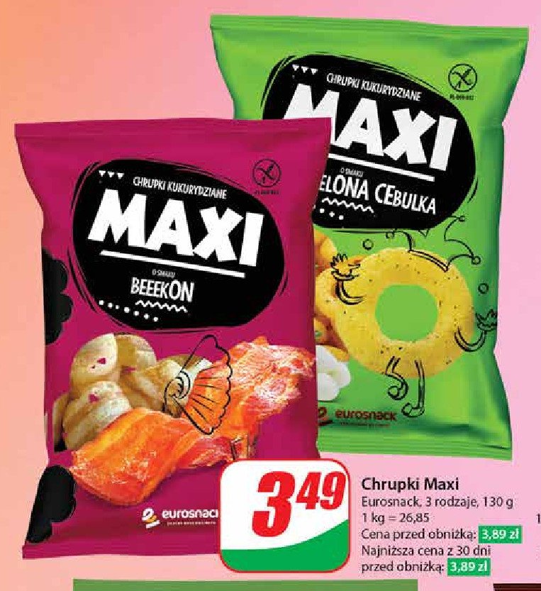 Chrupki o smaku zielonej cebulki Eurosnack maxi promocja w Dino