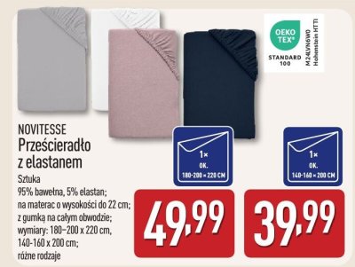 Prześcieradło NOVITESSE Prześcieradło z elastanem promocja w Aldi
