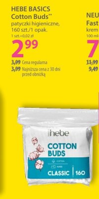 Patyczki higieniczne Hebe Basics Cotton Buds promocja w Hebe