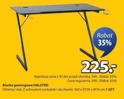 Biurko gamingowe HALSTED z uchwytem na kubek i słuchawki promocja w Jysk
