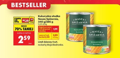 Kukurydza słodka Nasza Spiżarnia, 340 g/285 g promocja w Biedronka