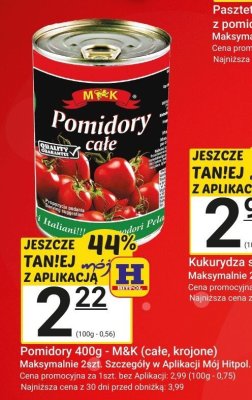 Pomidory 400g - M&K (całe, krojone) promocja w Hitpol