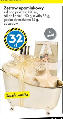 Zestaw upominkowy żel pod prysznic, sól do kąpieli, mydło, gąbka siateczkowa promocja w Tedi