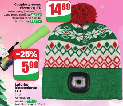 Czapka zimowa z latarką LED różne wzory i kolory promocja w Dino