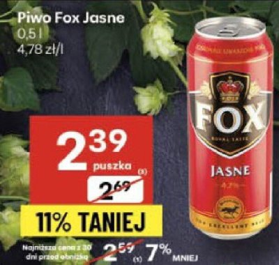 Piwo Fox Jasne 0,5 l promocja w Delikatesy Centrum