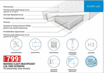 Materac ELASTI MULTIPOCKET LUX 1000 ULTRAPHIL H3, kieszeniowy, różne rozmiary promocja w Merkury Market