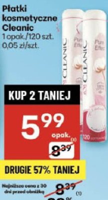 Płatki kosmetyczne Cleanic promocja w Delikatesy Centrum