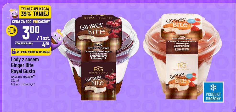 Lody śmietankowe z sosem wiśniowym i kruszonymi herbatnikami kakaowymi Royal gusto ginger bite promocja w POLOmarket