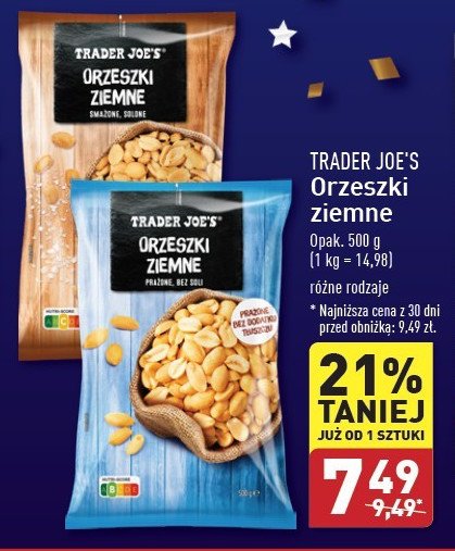 Orzeszki ziemne bez soli Trader joe's promocja w Aldi