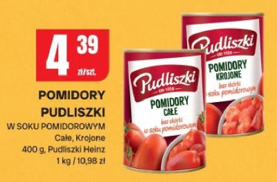 Pomidory Pudliszki w soku pomidorowym całe, krojone promocja w Chorten