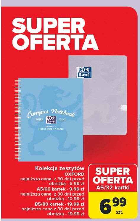 Zeszyt a5/60 kartek Oxford promocja w Carrefour Market