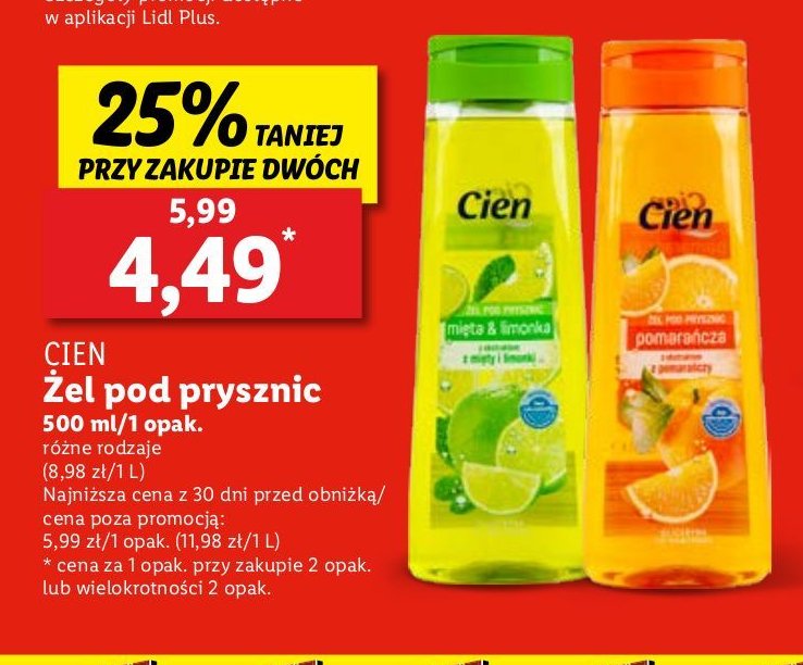 Żel pod prysznic mięta & limonka Cien promocja w Lidl