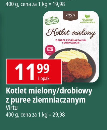 Kotlet drobiowy de volaille z puree ziemniaczanym i marchewką z groszkiem Virtu promocja