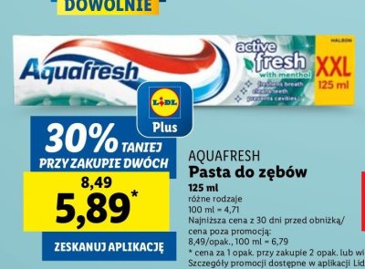 Pasta do z臋b贸w z mentolem Aquafresh active fresh promocja