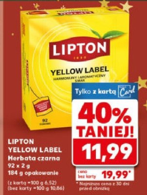 Herbata Yellow Label czarna 92 x 2 g  promocja w Kaufland
