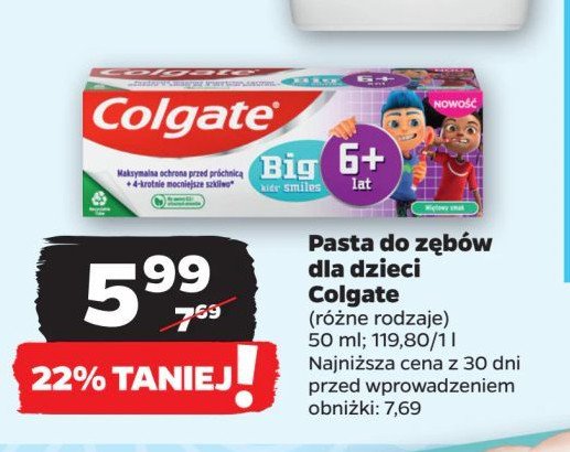 Pasta do zębów 6+ junior Colgate smiles promocja w Netto