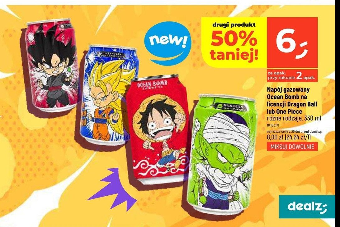 Napój dragon ball super saiyan 3 white grape Ocean bomb promocja w Dealz