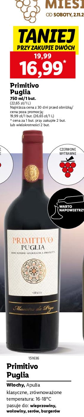 Wino PRIMITIVO DI PUGLIA MANDORLA promocja w Lidl