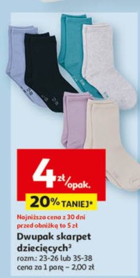 Dwupak skarpet dziecięcych rozmiar 23-26 lub 35-38 promocja w Auchan