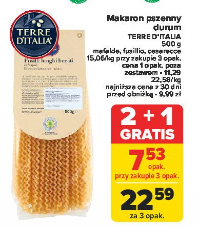 Makaron durum caserecce Terre d`italia promocja