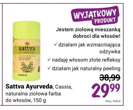 Henna do włosów cassia Sattva ayurveda promocja
