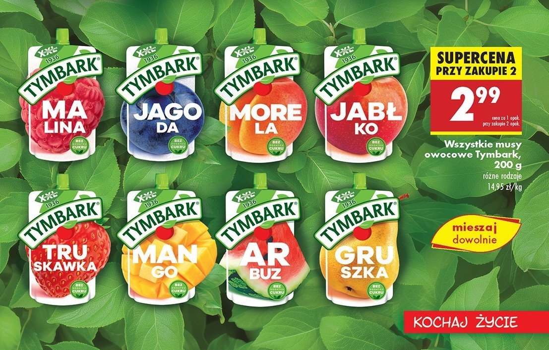 Mus jab艂ko-mango-brzoskwinia-banan Tymbark mus promocja