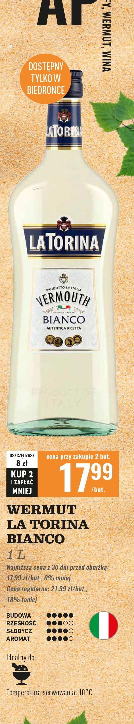 Vermouth LA TORINA BIANCO promocja w Biedronka