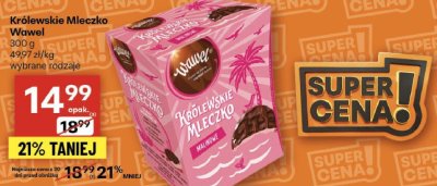 Czekolada Królewskie Mleczko Wawel malinowe promocja w Delikatesy Centrum