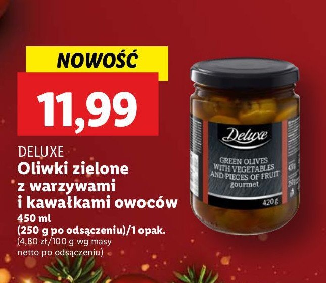 Oliwki zielone z warzywami i kawałkami owoców Deluxe promocja