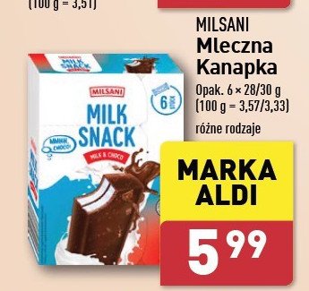 Mleczna kanapka Milsani milk snack promocja w Aldi