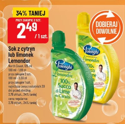 Sok z cytryn lub limonek Lemondor North Coast 125ml lub 100ml promocja w POLOmarket