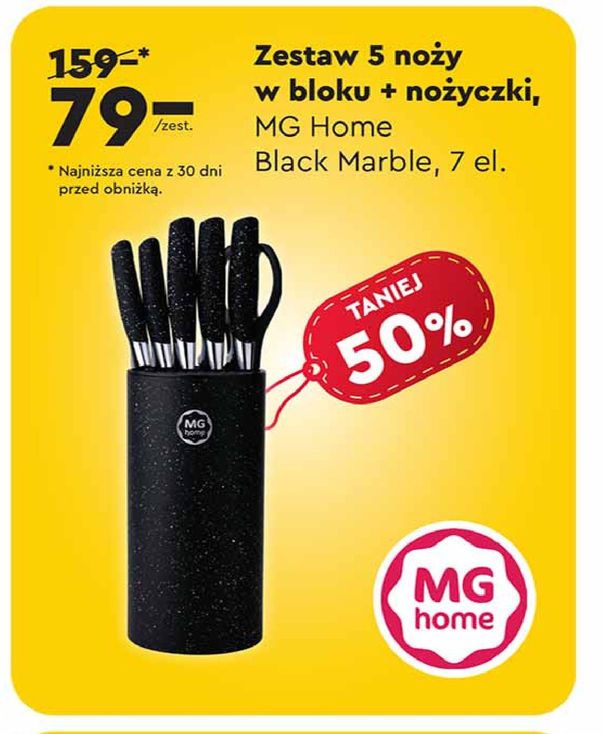 Zestaw noży kuchennych z nożyczkami black marble Mg home promocja