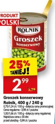 Groszek konserwowy Rolnik, 400 g / 240 g promocja w Twój Market