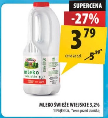 Mleko świeże wiejskie 3,2% Piątnica promocja w Arhelan