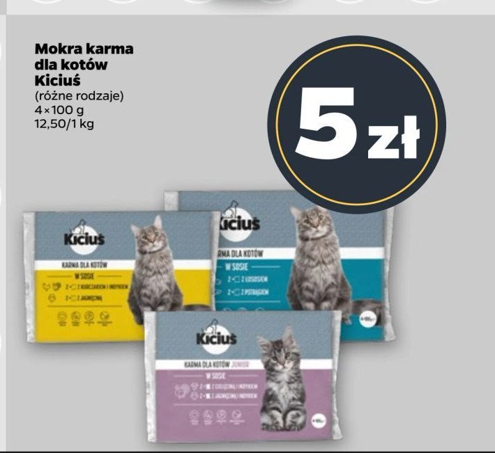 Karma dla kota z drobiem i wołowiną Kiciuś promocja w Netto