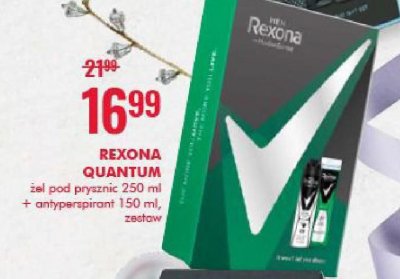 Zestaw w pudełku quantum: żel pod prysznic 250 ml + antyperspirant 150 ml Rexona men zestaw promocja