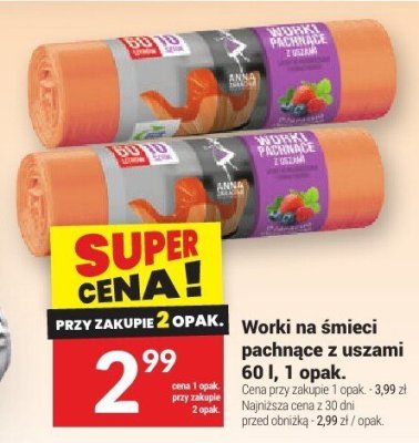 Worki na śmieci pachnące z uszami 60 l, 1 opak. promocja w Twój Market