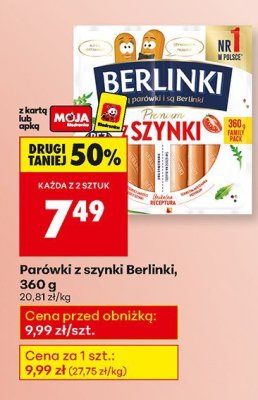 Parówki z szynki Berlinki, 360 g promocja w Biedronka