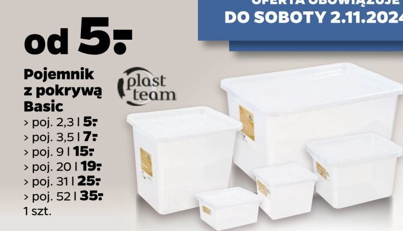 Pojemnik basic 52 l Plast team promocja w Netto